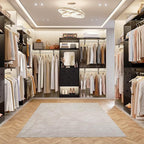 Unikito 8FT Closet System with 4 Drawers, 96" Wood Closet Organizer with Mirror and Hanging Rods, Sturdy Walk in Wardrobe Closet Insert with Tower, 96" W x 16" D x 80" H (Can Be Cut To Fit), Black