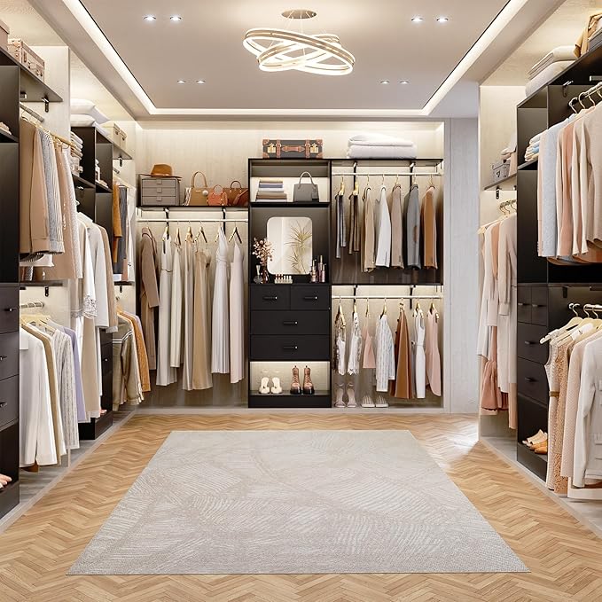 Unikito 8FT Closet System with 4 Drawers, 96" Wood Closet Organizer with Mirror and Hanging Rods, Sturdy Walk in Wardrobe Closet Insert with Tower, 96" W x 16" D x 80" H (Can Be Cut To Fit), Black