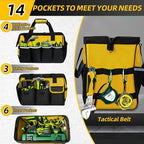 Tool Bag, Portable Tool Box Organizer Adjustable Shoulder Strap, Carry Tool Tote Heavy Duty Tool Storage Bag With Wide Mouth,Tool Bags for Men Mechanic EngineerGift - L, Yellow & Black