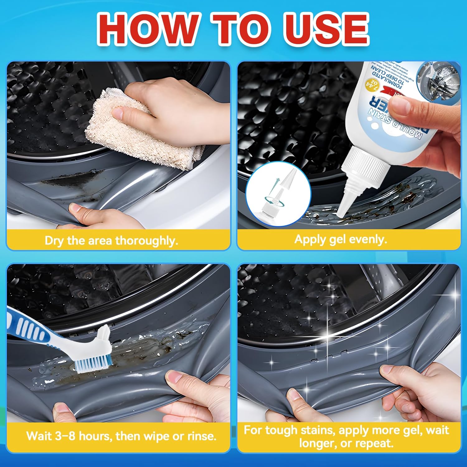Mold Remover Gel – Effective Washing Machine Cleaner for Gasket, Mold Stain Remover Gel for Bathroom, Grout, Tile, Shower, Sink, Caulk - All-Purpose Household Cleaner Gel