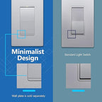 LIDER Minimalist Design Matte Finish Lighted Decorator Switch, Frameless Paddle Light Switch with Locator Light, Grounding Screw, 3-Way or Single Pole, 15A 120V, UL Listed, LS15-3W-SV, Silver