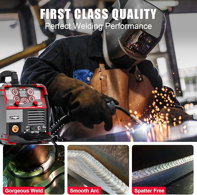 AWT MIG Welder, 200Amp 8 in 1 Gas MIG/Gasless Flux Core MIG/Stick/Lift TIG/Spot Welding/Spool Gun Aluminum MIG Welder, 110/220V Dual Voltage, Multi-Process Welding Machine With LED Digital Display