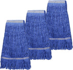 3 Pack Heavy Mop Replacement Head,Commercial Industrial Grade Blue Cotton Ring Heads,Cotton Looped End String Cleaning Mop Refills, Applied to Mop of Clamping Side-Loading Handles