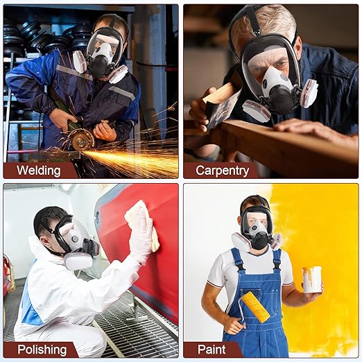 Full Face Reusable Gas Mask - Respirator Mask Survival Nuclear and Chemical with Filters,Organic Vapor Gas Mask for Polishing,Welding,Painting,Dust