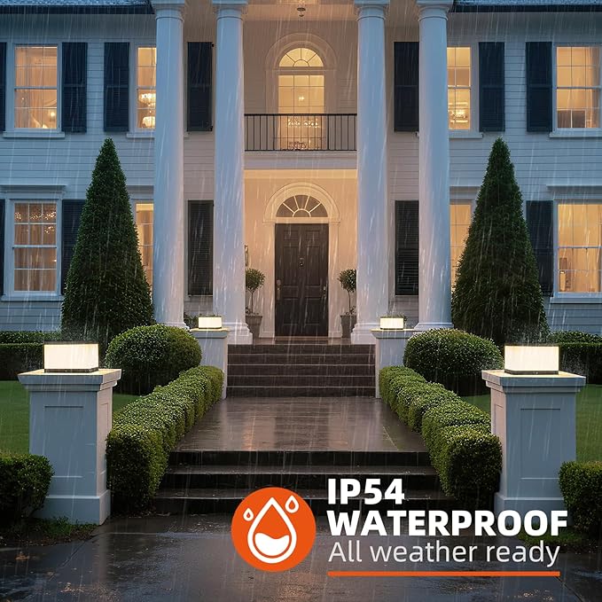 Solar Post Lights Outdoor, 9.8'' Pillar Cap Lights IP54 Waterproof, 3000K LED Column Light Modern Dusk to Dawn Lamp, Fence Lantern Posts Outdoor Lighting Lamps Fixture for Garden Pathway Driveway