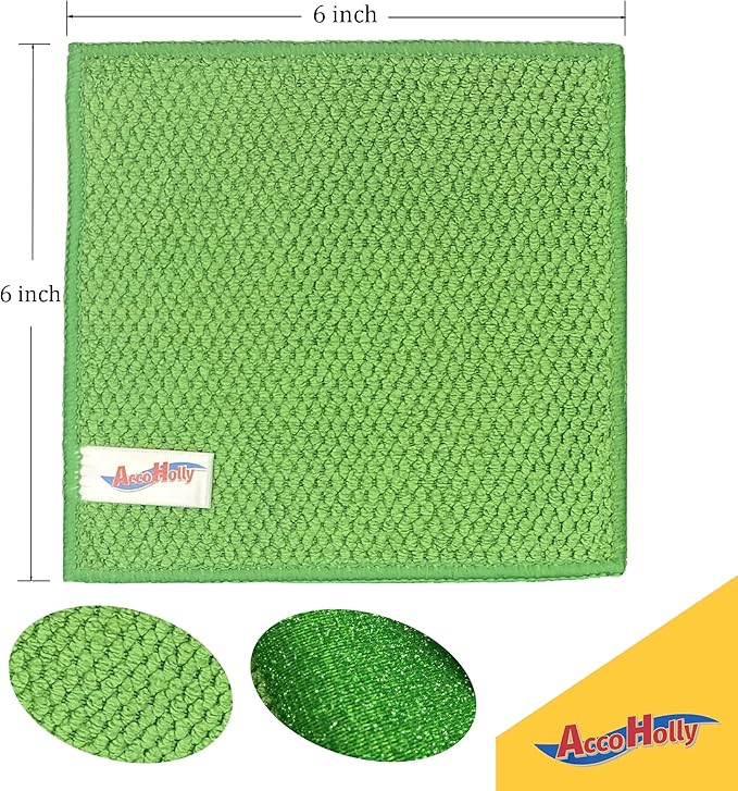 24 Pack Microfiber Scrub Dish Cleaning Cloth, Non-Scratch, Reusable & Durable for Pan Pot Dish Cooktop Stovetop Counter Kitchen Household, Machine Washable, 6 x 6 Inch, Orange, Blue & Green Assorted