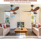 42" Ceiling Fans with Lights, Low Profile Modern Ceiling Fan with Remote Control, DC Motor,Reversible, 3CCT, Dimmable, Noiseless, Indoor Outdoor Ceiling Fans for Bedroom, Living Room, Dining Room