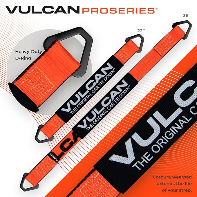 VULCAN Complete Axle Strap Tie Down Kit with Wire Hook Ratchet Straps - PROSeries - Includes (4) 22 Inch Axle Straps, (4) 36 Inch Axle Straps, and (4) 15' Wire J Hook Ratchet Straps
