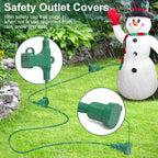 25FT Long Green Extension Cord 3 Outlets for Christmas Inflatables Blow Ups Yard Outdoor Outside Decorations Extension Cords with Multiple Outlets Plugs Cover Splitter Waterproof for Christmas Lights