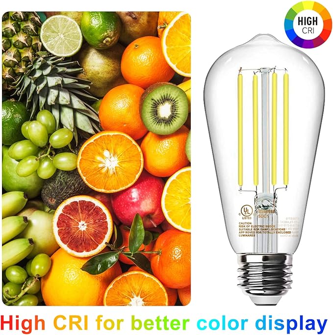 TJOY 12 Pack Vintage Edison LED Light Bulbs, Dimmable, 60W Equivalent, E26 Medium Base, 5000K Daylight, ST58, 8W, 800LM, Ultra-Bright, 80+CRI, Antique Decorative Filament, Clear Glass