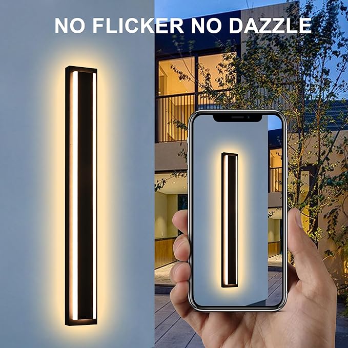 MELUCEE Modern 40" Linear Led Exterior Wall Light 30W 5 Color Dimmable Wall Sconces Set of 2, IP65 Waterproof Long Outdoor Garage Lights Black Patio Light Fixture Outside Lights for house, 3000K-6000K