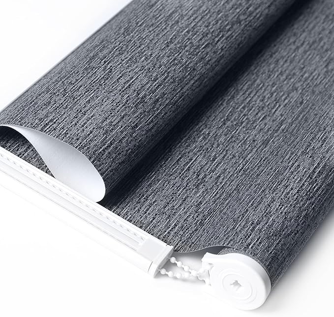 ALLBRIGHT 100% Blackout Roller Blinds Woven Shades with Striped Jacquard, Cordless Window Shades, UV Protection Fabric, Easy-Install for Indoor Home & Office, Dark Blue Old, 37" W x 72" H