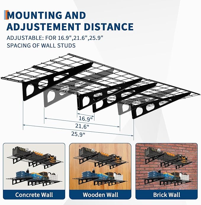 GarveeHome 2 Pack 2x6 ft Garage Storage Shelving Wall Mounted, 24 in-by-72 in 1600 LBS Heavy Duty Sturdy Storage Shelves, Wall Shelves Folding Storage Garage Organization for Warehouse, Laundry