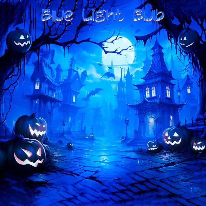 4 Pack 3.2 Inch T10 Blue Light Bulb, E26 Base Edison Bulbs Dimmable, AC 120V 60 Watt Equivalent Clear Glass Filament Bulb, Halloween Christmas Party Bar Colored Light Bulbs, UL Listed