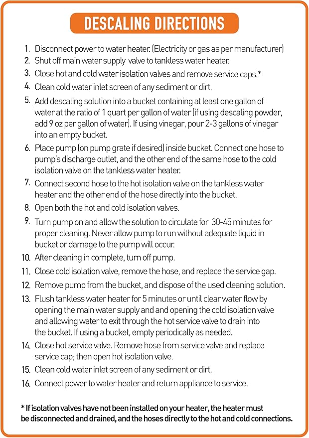 Tankless Water Heater Flush Kit with Gallon Liquid Descaling Solution and 1/6HP Extra Strength Pump