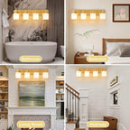 4 Light Modern Bathroom Light Fixtures Over Mirror, Brass Finish Vanity Lights for Bathroom Wall Sconces with Milky White Glass Shades, E26 Socket (Bulbs Not Included)