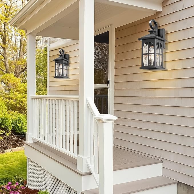 Darkaway Outdoor Light Fixtures Wall Mount, 2pcs Outside Wall Lights Exterior Lighting Fixture with Water Ripple Glass Outdoor Wall Sconce for House Porch Hallway Garage Front Door