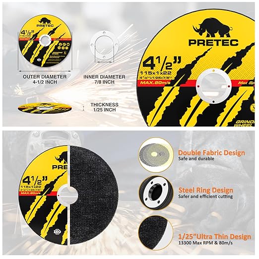 Grinding & Cutting Wheels 4 1/2 inch Set,Angle Grinder Wheel Set,Cut Off Wheels 8 PCS,Grinding Wheel,4.5” Flap Discs for Angle Grinder for Cutting Grinding 8+1+1 PC