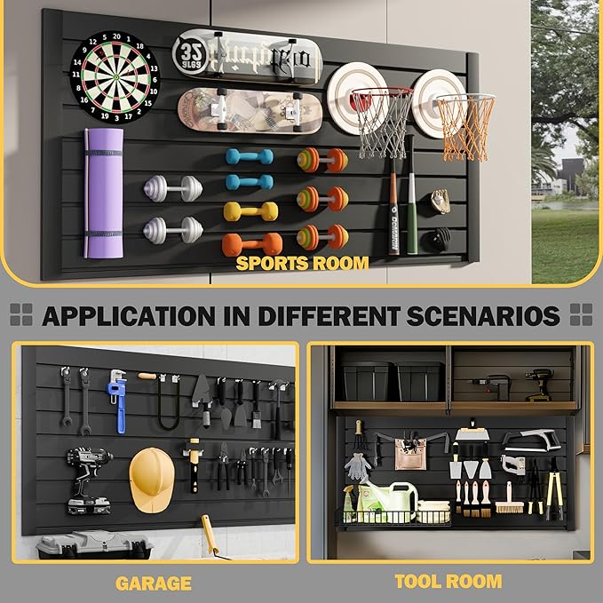 RORA Slat Wall Paneling Garage Slat Wall Storage Systems 2x4 ft Slatwall Black Heavy Duty Satwall for Tool Organization ,Pvc Slat Wall Panels,Fits for Storage and Display