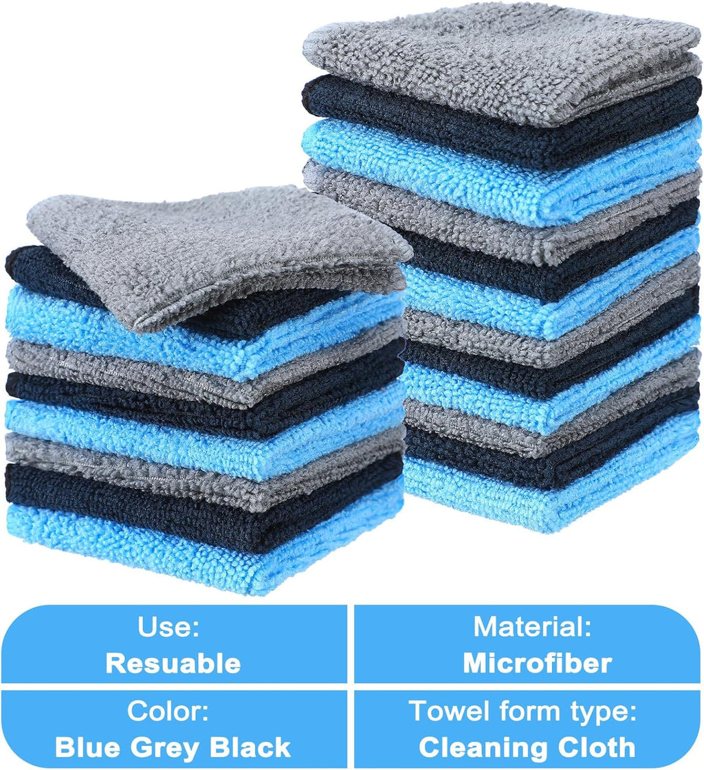 Tanlade 30 Pcs Microfiber Cleaning Cloth 6"x6" Cleaning Rags Reasonable Kitchen Towels Microfiber Towels Cars Wash Dry Erase Cloth (Blue/Gray/Black)