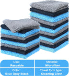 Tanlade 30 Pcs Microfiber Cleaning Cloth 6"x6" Cleaning Rags Reasonable Kitchen Towels Microfiber Towels Cars Wash Dry Erase Cloth (Blue/Gray/Black)
