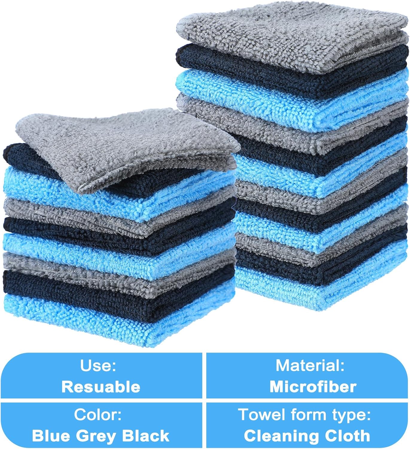 Tanlade 30 Pcs Microfiber Cleaning Cloth 6"x6" Cleaning Rags Reasonable Kitchen Towels Microfiber Towels Cars Wash Dry Erase Cloth (Blue/Gray/Black)