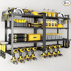 Power Tool Organizer Wall Mount - Storage Rack with 4 Drill Holders for Drills Cordless Tools. Heavy Duty Iron Garage Tool Organizer Storage for Workshop Shed (4 Slots 4 Layers 2 Pack)