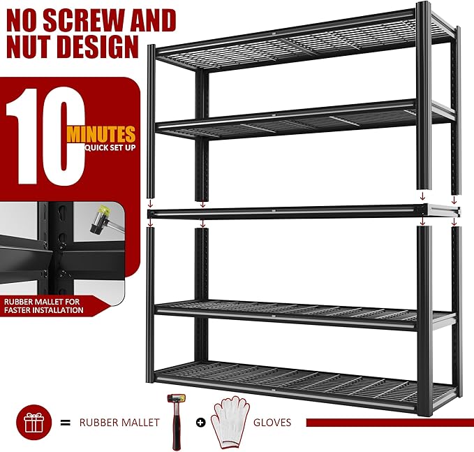 48" W x 72" H x 24" D Garage Shelving Heavy Duty,5 Tier Adjustable Metal Shelves Storage Rack,3030 LBS Large Industrial Shelving Unit for Basement,Warehouse,Garage Organization