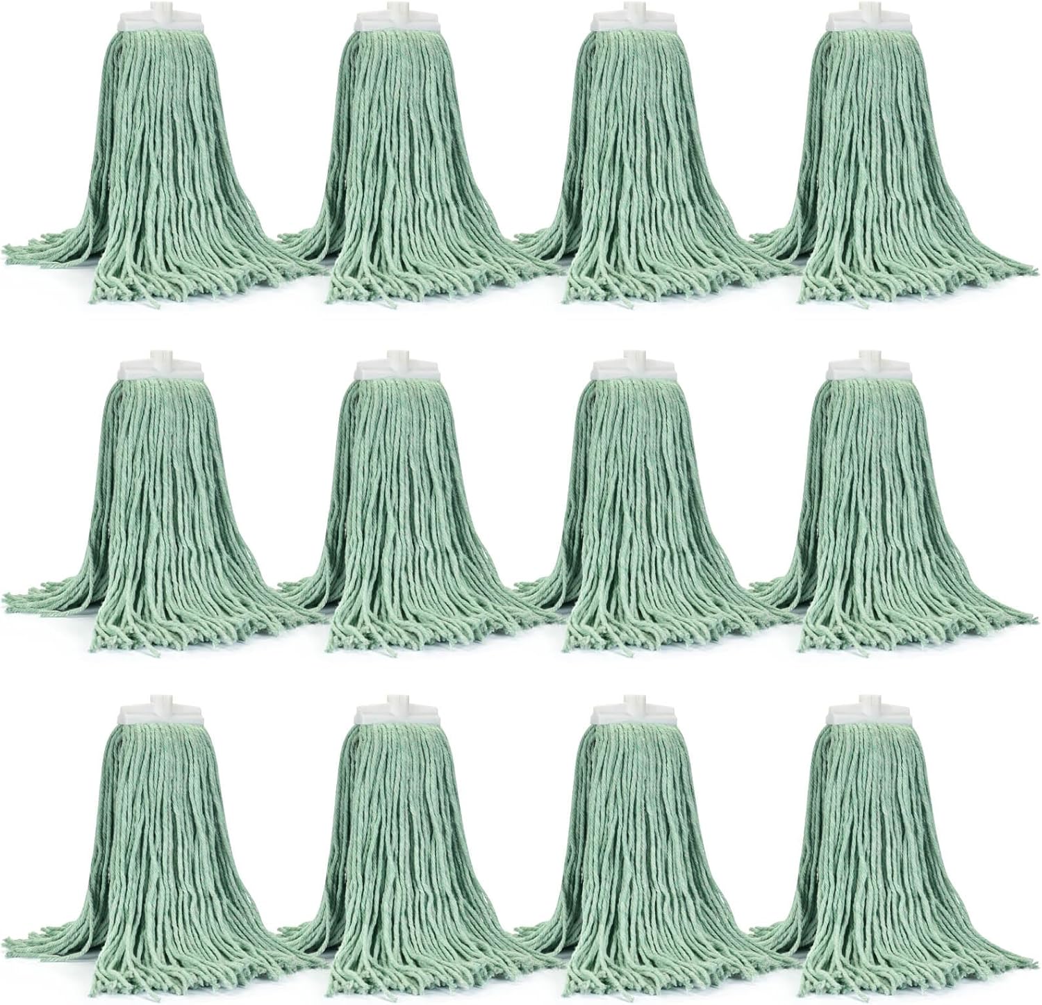 Matthew Cleaning Screw-on Heavy Duty Cotton Wet Mop Replacement Heads(Green, Large,12 Pack) with 2 Pack Microfiber Cloth for Residential & Commercial Floor Cleaning Use- Fit Standard American Screw