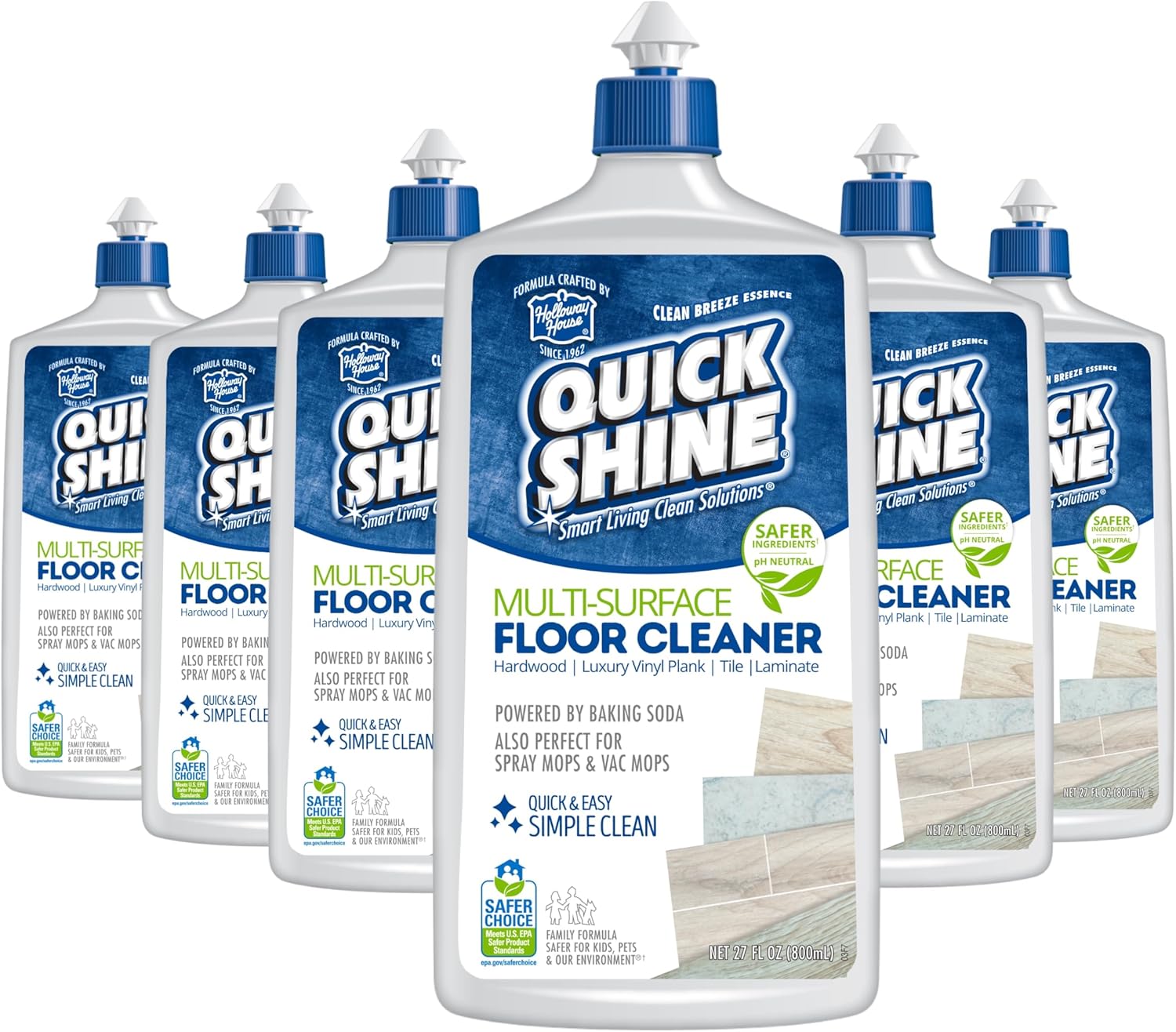 Quick Shine Multi Surface Floor Cleaner 27oz, 6Pk | Ready to Use-Streak Free- No Rinse | Use on Hardwood, Laminate, Luxury Vinyl Plank & Stone | Use in Spray Mops & Vac Mops | Safer Choice Cleaner