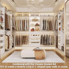 Aheaplus Closet System with Drawers Set of 2, Wood Closet Organizer System with 8 Hanging Rods & Top Shelves, Walk-in Closets Organizer Wardrobe Clothes Rack System, Cut Fits Spaces 4-9FT. Wide, White