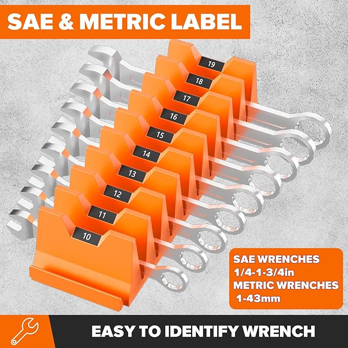 80PCS Modular Wrench Organizer Wrench Holder - Wrench Tool Organizers for Tool Drawer Storage, Wrench Storage Set with Metric & SAE Label, Wrench Rack Tool Gift for Professional Mechanics, Orange