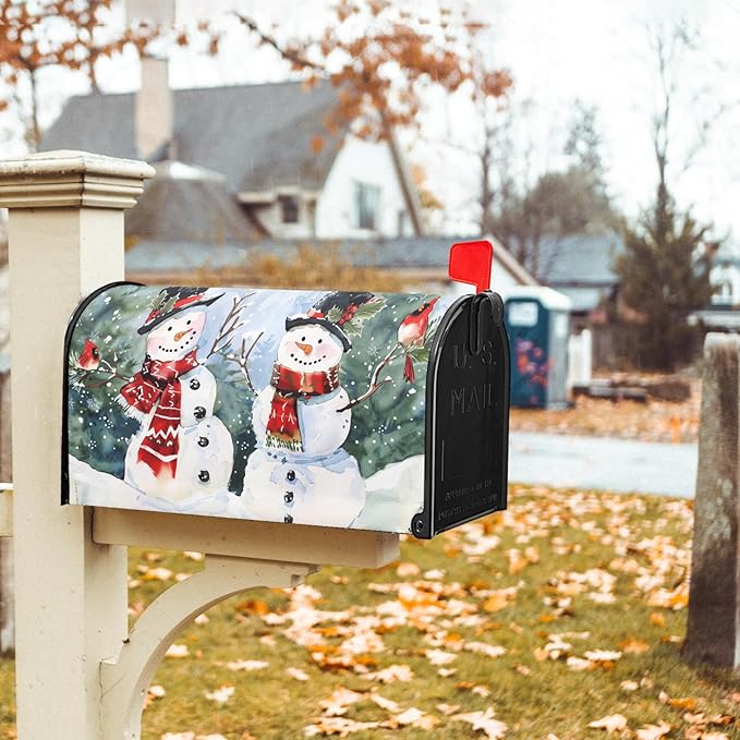 Kawani Winter Magnetic Snowman Trees Snow Mailbox Covers - Standard Size 25.5x21 Inch - Xmas Holiday Post Letter Box Cover for Garden Yard Decor
