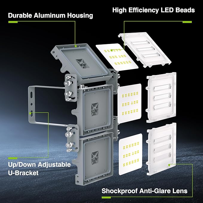 STASUN 2 Pack 150W LED Flood Lights, Mini Series Outdoor Floodlight, 15000LM 6000K Daylight White IP66 Waterproof 3 Adjustable Heads LED Exterior Flood Light for Yard, Driveway, Garage, Patio, Porch