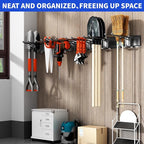 Garage Tool Organizer Wall Mount, 48inch Heavy Duty Garden Tool organizer Storage System, Easy Install With 6 Adjustable Bilayer Hooks, For Garage, Basement, Shed, Workshop(Black)