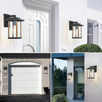 Outdoor Wall Sconce, Outside Porch Light Fixtures, Wall Mount Anti-Rust Exterior Wall Lights in Wood Grain Finish & Black Finish with Clear Glass for Garage Doorway Entryway
