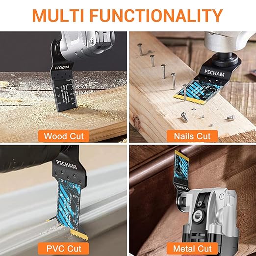 Oscillating Saw Blades, PECHAM 45PCS Professional Universal Titanium Multitool Blades for Wood Plastics Metal Quick Release Multi Tool Kits Fit Rockwell Ridgid Ryobi Milwaukee Chicago Craftsman