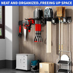Tool Organizer Wall Mount, 32inch Heavy Duty Garden Tool organizer Storage System, Easy Install With 6 Adjustable Hooks, For Garage, Basement, Shed, Workshop(Black)