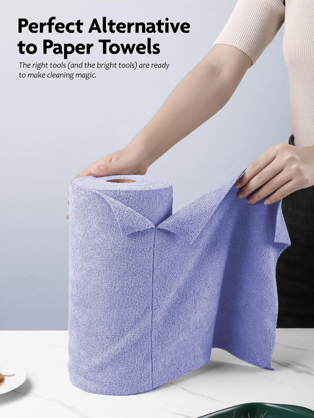 Fantasticlean Microfiber Cleaning Cloth Roll -40 Pack, Tear Away Microfiber Towels, 12" x 12", Reusable, Washable, Scratch Free, Ultra Absorbent for Car, Home Supplies, Pet, Kitchen (Lavender)