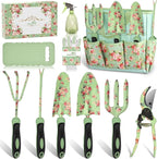 Gardening Tools, WisaKey 10 Piece Heavy Duty Garden Tools Set with Handle, Durable Fashion Garden Organizer Handbag, Ideal Gardening Gifts for Women