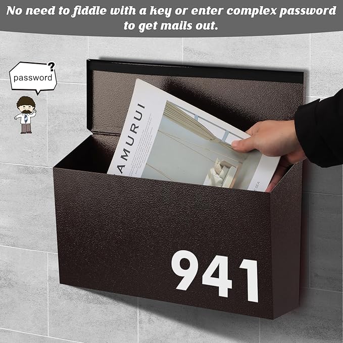 KYODOLED Wall-Mount Mailbox, Large Capacity Mail Box, Galvanized Steel Rust-Proof Metal Post Box, Mailboxes for Outside,15.7"x9.9"x4.9" Bronze