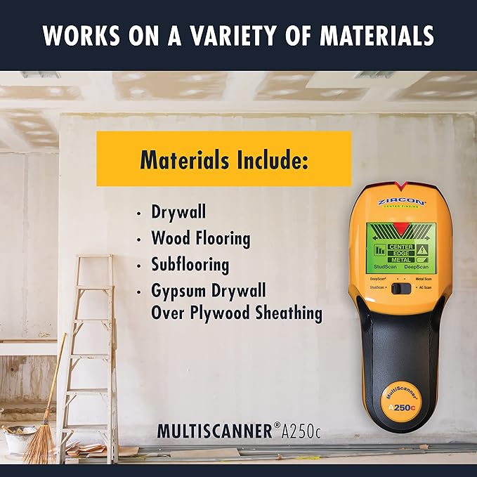 Zircon MultiScanner A250c All-In-One Stud Finder/Metal Detector/Live AC Wire Detection and Scanner