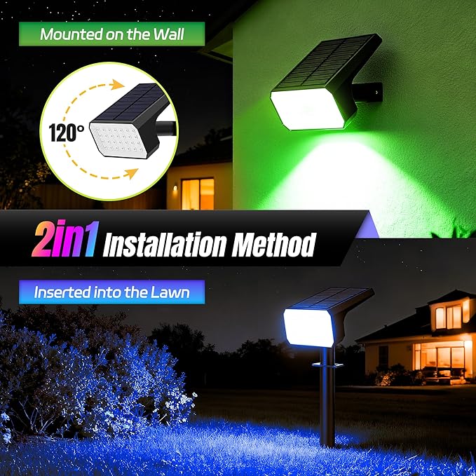 Solar Spot Lights Outdoor Color Changing, [4 pack/28 LED] 7 Modes Auto On/Off Solar Landscape Spotlights, Ip67 Waterproof Solor Powered Pathway Lights for Outside Yard Garden Walkway Tree Patio