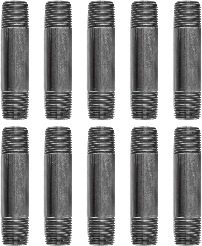 PIPE DÉCOR 1/2" x 3.5" Malleable Cast Iron Pipe Nipple, Pre Cut Connectors, Industrial Steel Grey Fits Standard Half Inch Black Threaded Pipes Nipples and Fittings, Vintage DIY Furniture, 10 Pack