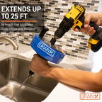 DrainX 35-FT Steel Power Pro Drum Auger Plumbing Snake with Drill Attachment | Use Manually or Powered | Heavy Duty Cable with Work Gloves and Storage Bag Included