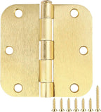 3 Pack Round Door Hinges 3-1/2" x 3.5 inch, 5/8 Radius, Brushed Brass 3 ½ Inch Satin Gold House Interior Hinge for Bed/Living/Guest/Pantry/Storage/Study/Work Room Doors Heavy Duty Iron Hardware Kit