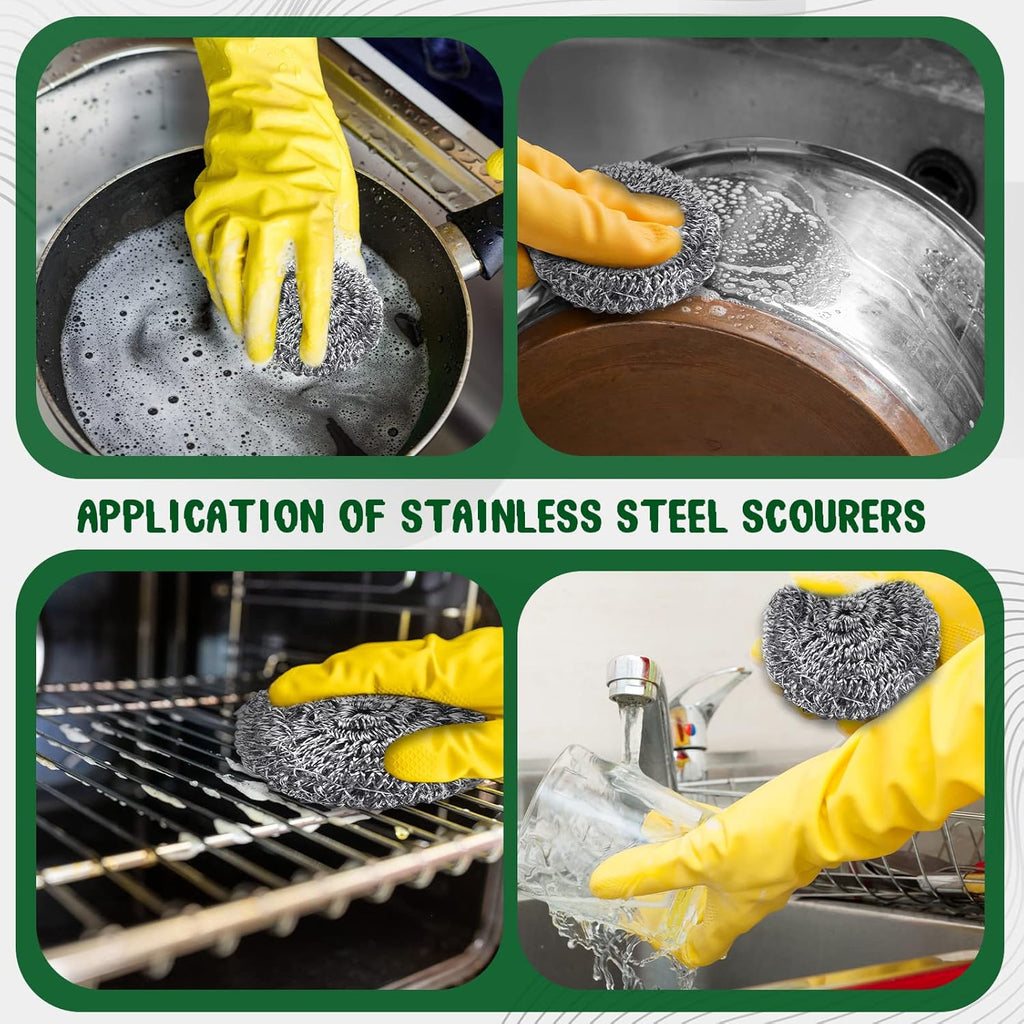 Yinkin 100 Pieces Stainless Steel Scrubber Bulk Steel Wool Scrubber Metal Sponge Wire Scouring Pad Heavy Duty Clean Dish Pot Pan and Oven for Kitchen, Bathrooms, and More