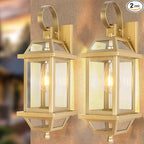 Gold Porch Light 2-Pack, Rustic Outdoor Wall Sconces with Clear Glass, 18' Enclosed Bottom Aluminum Exterior Wall Sconces for Exterior House ETL Listed