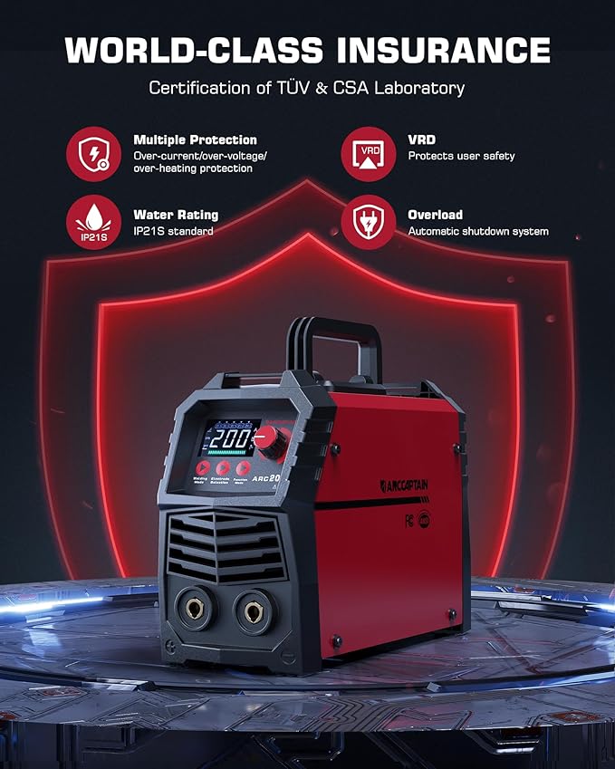 ARCCAPTAIN Stick Welder, [Large LED Display] 200A ARC/Lift TIG Welding Machine with Synergic Control, IGBT Inverter 110V/220V Portable MMA Welder Machine with Hot Start, Arc force and Anti-Stick
