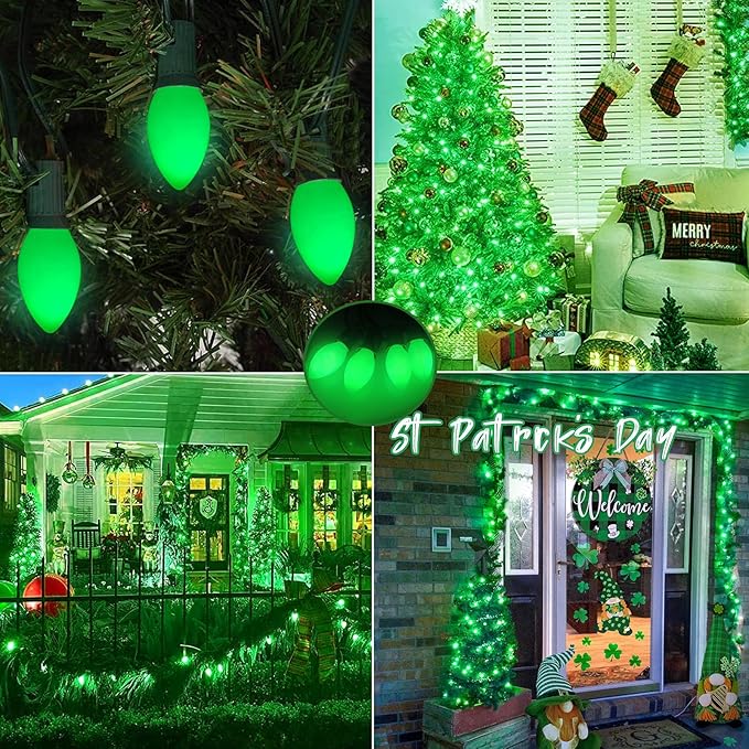 C9 Green Christmas Light Replacement Bulbs, 25 Pack Ceramic Green Incandescent Light Bulbs Vintage Light Bulbs for Outdoor Christmas Lights St Patricks Day Lights, E17 Intermediate Base- 7 Watts